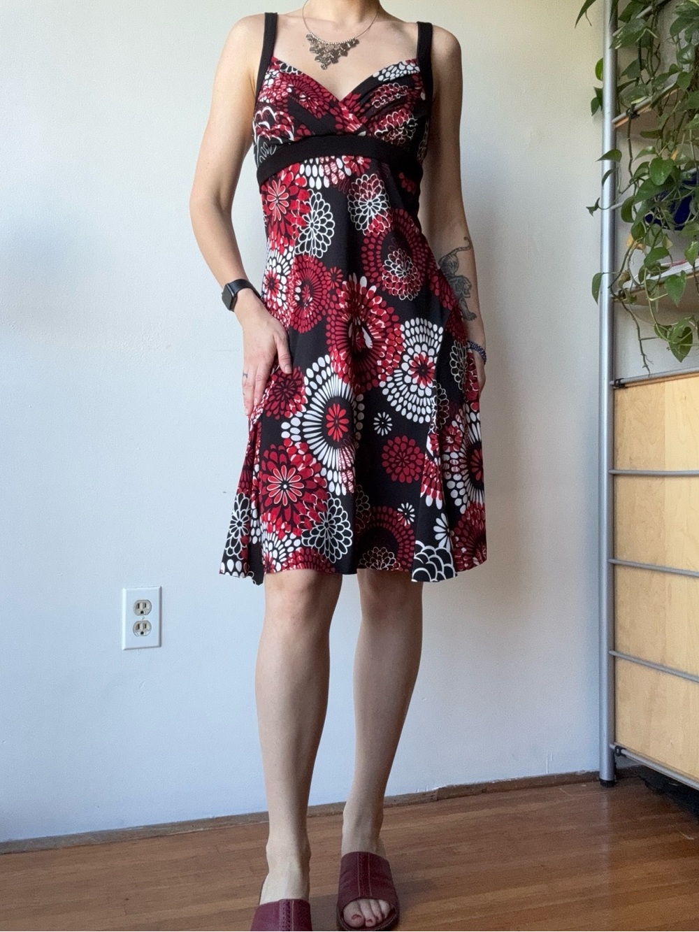 Jessica vintage Black & Red Floral A-Line Dress - Made in Canada